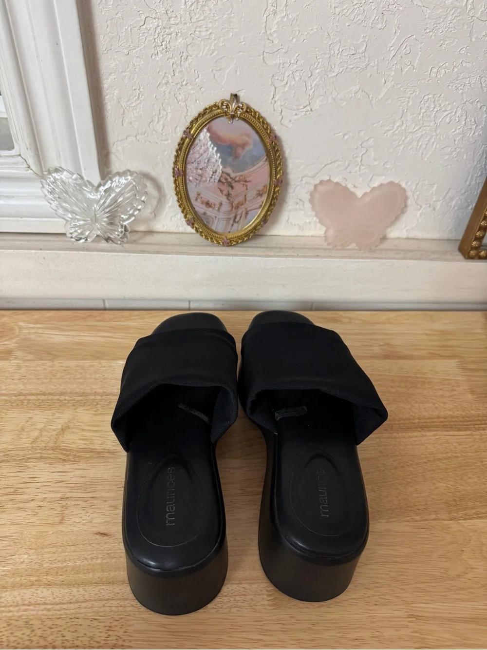 Maurices Black Platform Slide Sandals Size 8 Y2K Chunky Minimalist Wedge Slides